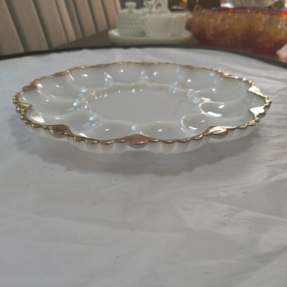 This Deviled Egg Holder is beautiful with gold rimmed edges. Vintage dinnerware - Picture 3 of 6